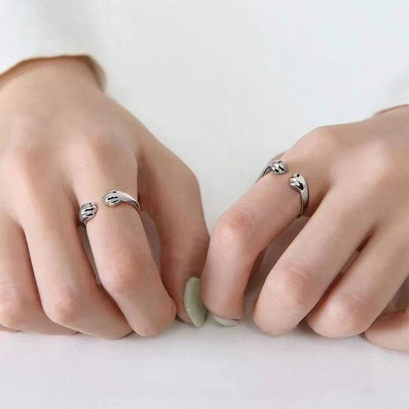 Cat Paw Ring, Paw Print Hug Ring for Women, Adjustable Pet Memorial Ring
