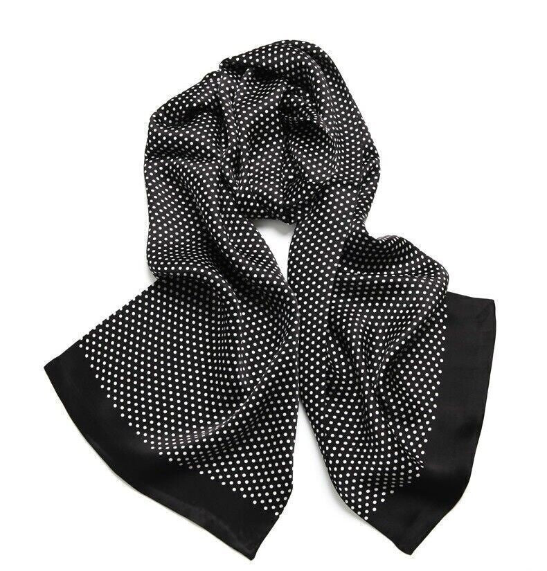 Mens 100 Silk Scarf Vintage Polka Dot Double Layer Long Neckerchief Black & Blue