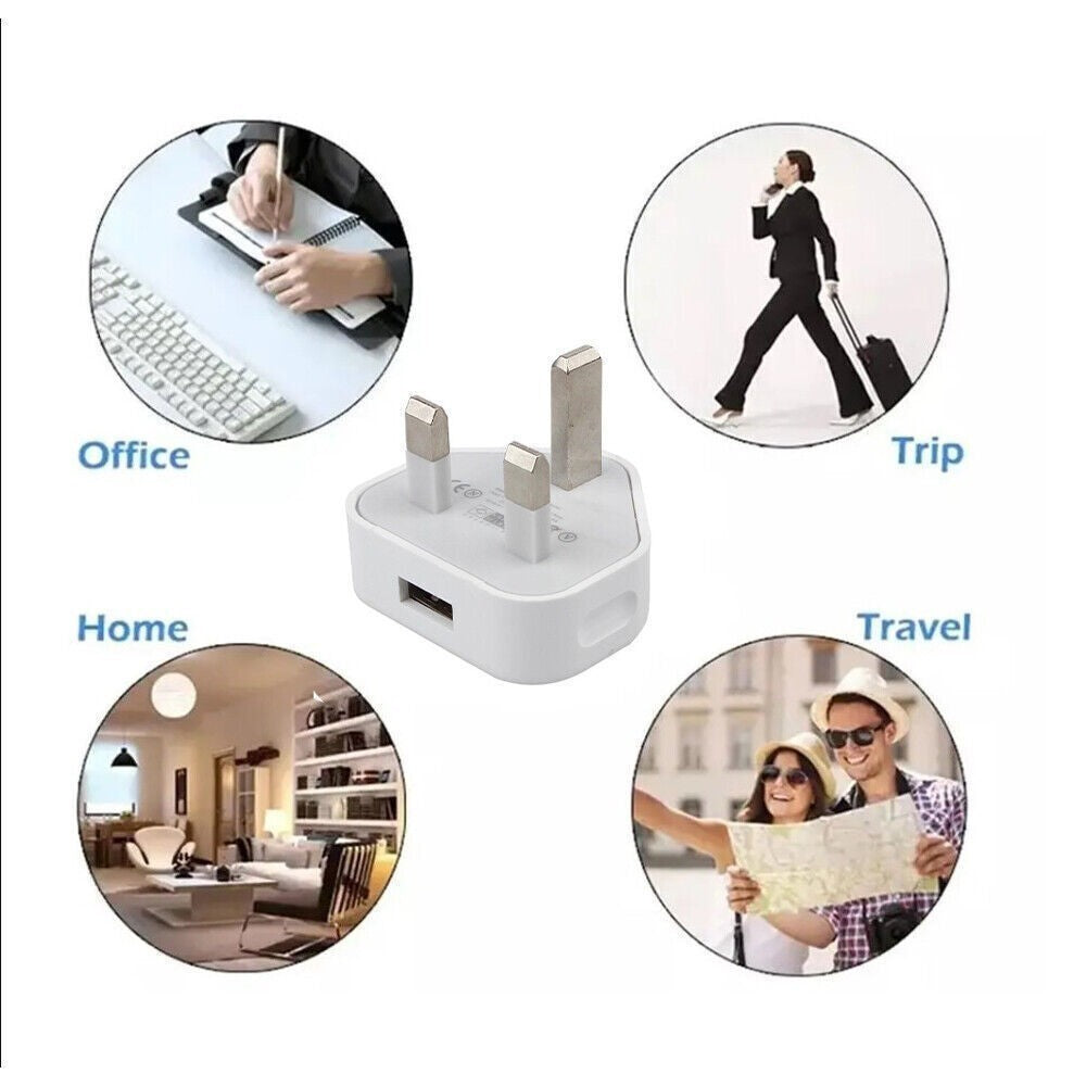 6 Pack UK USB Wall Charger 3 Pin Plug Mains Adapter For Phones, Tablets Power-