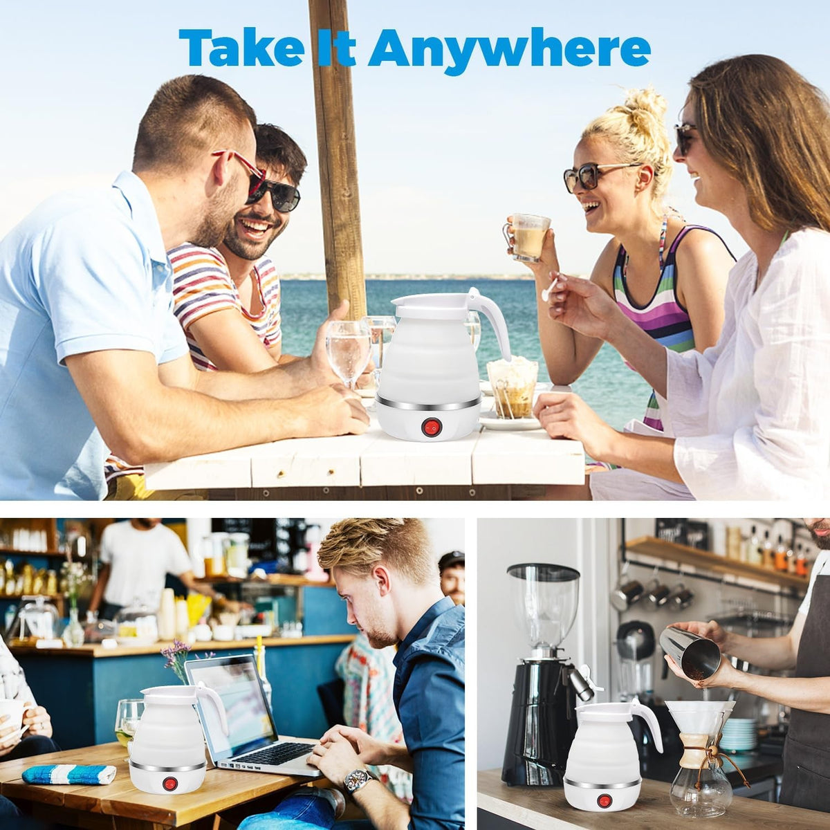 600ML Electric Foldable Kettle Main Camping Travel Silicone White Free Delivery