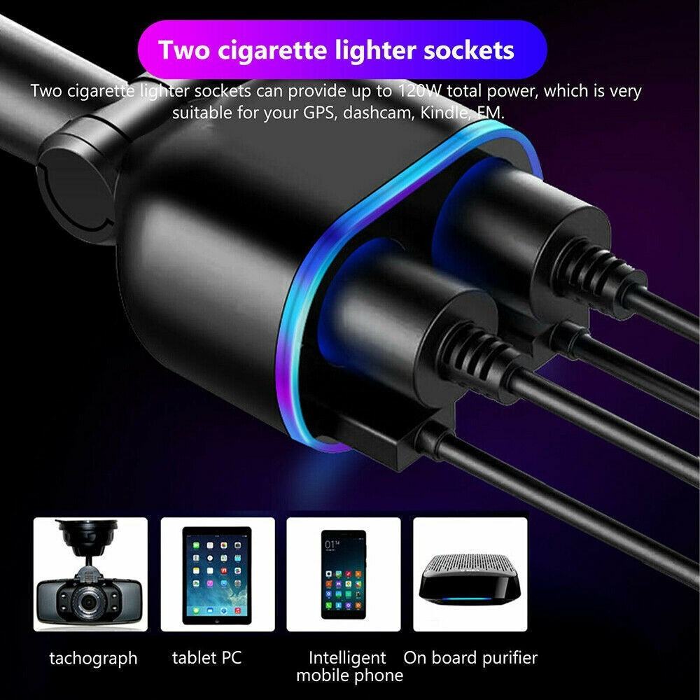 2X 2 Way Car Cigarette Lighter Socket Splitter Dual USB Charger Adapter DC 12V