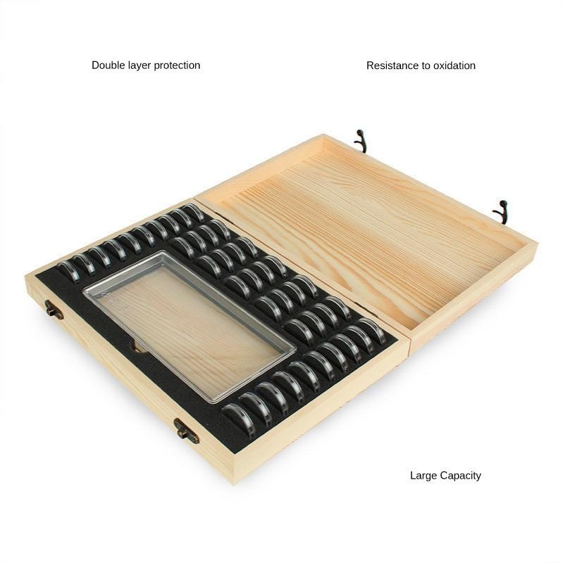 Wood Coins Storage Box Case Holder Set for Certified Coin w/ 40x Capsules