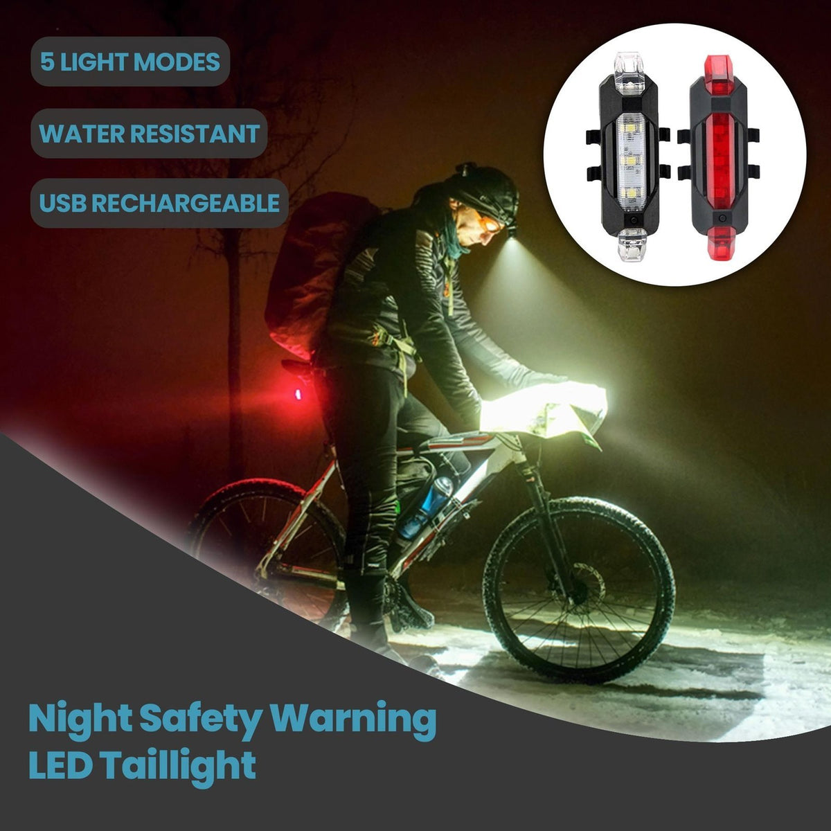5 LED Front Rear Bike Light USB Rechargeable Cycling Safety Warning Light