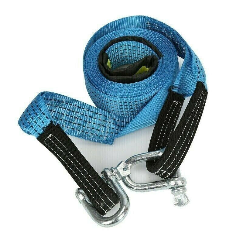 Heavy Duty Tow Rope Thicken 8T 5M Towing Strap Trailer Belt & Metal Hooks