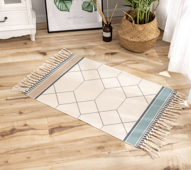 *Boho* Area Rug Indian Tribal Tassel Cotton Linen Mat Bedroom Room Carpet