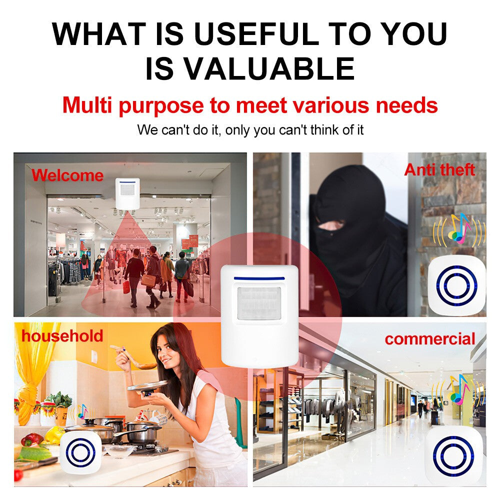 Wireless Driveway Alarm Doorbell Motion Sensor Alarm Detector Home Security