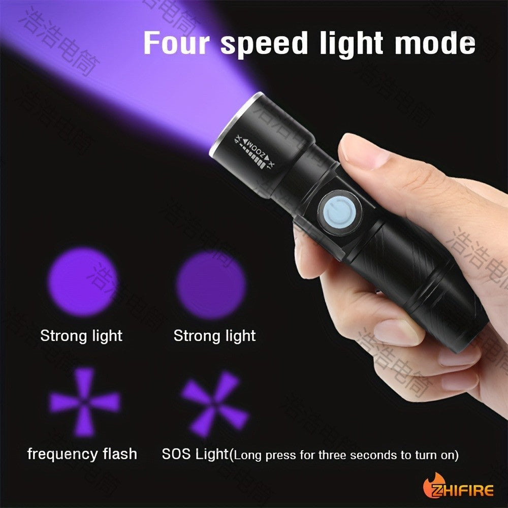 395 LED UV Torch Flashlight Light USB Rechargeable Ultra Violet Blacklight Zoom