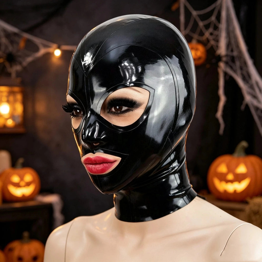 Back Latex Hood Rubber Mask Zipper Party Cosplay Hats UK