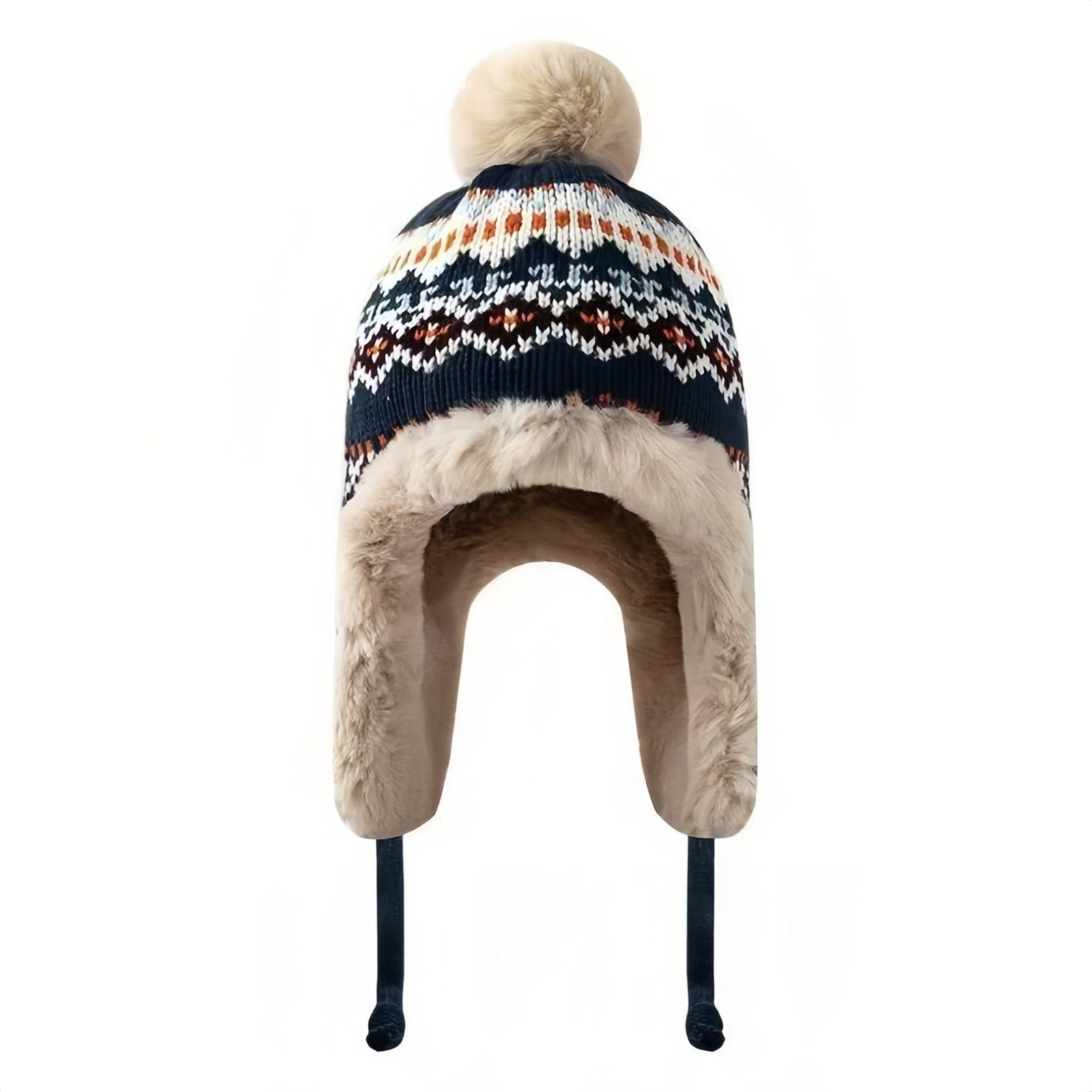 Ladies Warm Beanie Cap Knitted Bobble Hat with Ear Flaps Winter Trapper Hat