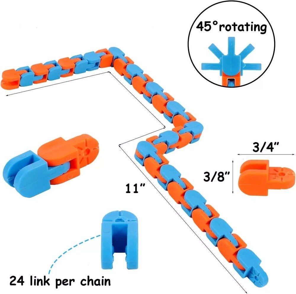 6*Wacky Tracks Puzzle Snake Fidget Toy Snap and Click 26cm Party Bag Filler Toys