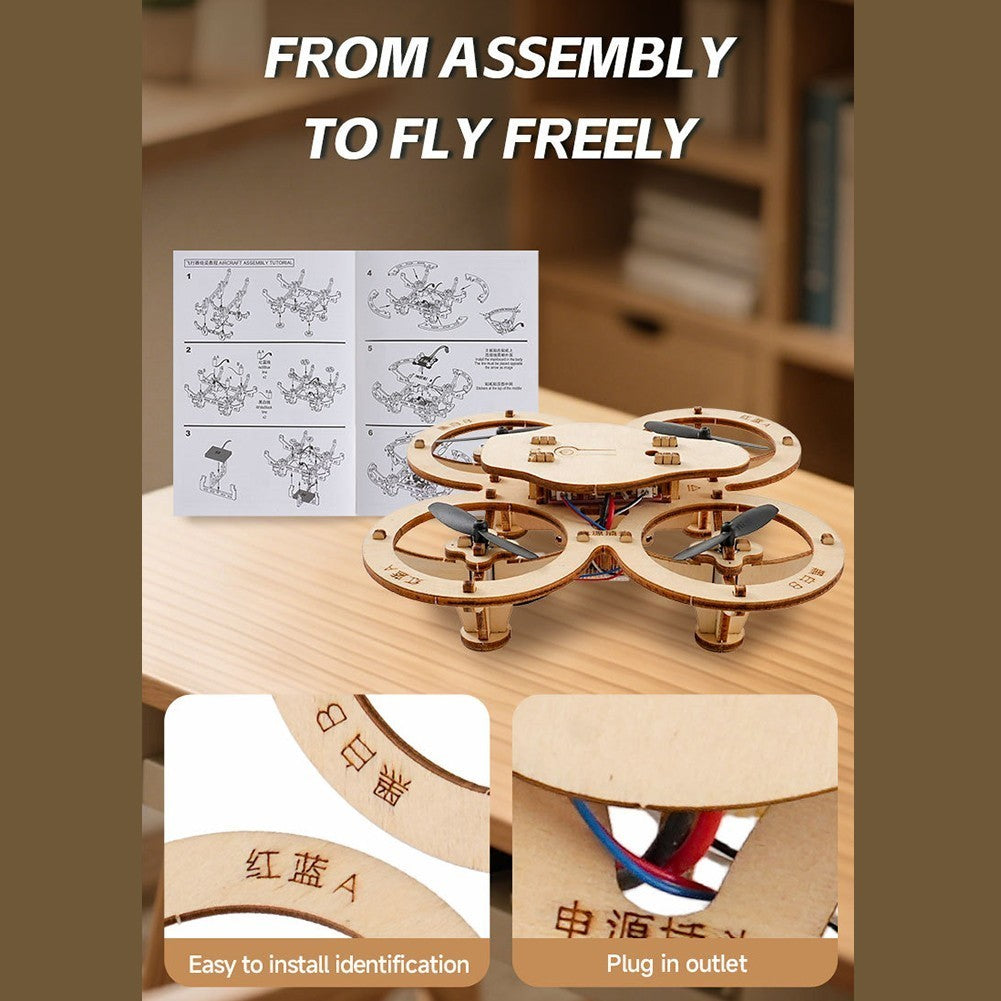DIY Wooden Experiment Educational STEM Drone Quadcopter Aircraft Remote Control