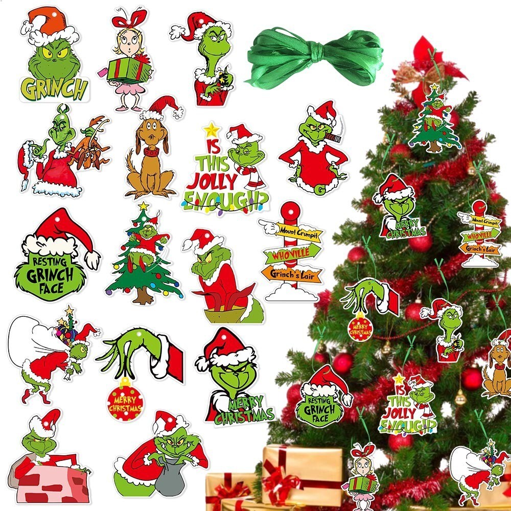64 Piece Merry Christmas Grinch Ornaments Tree Hanging Decoration Figure Pendant