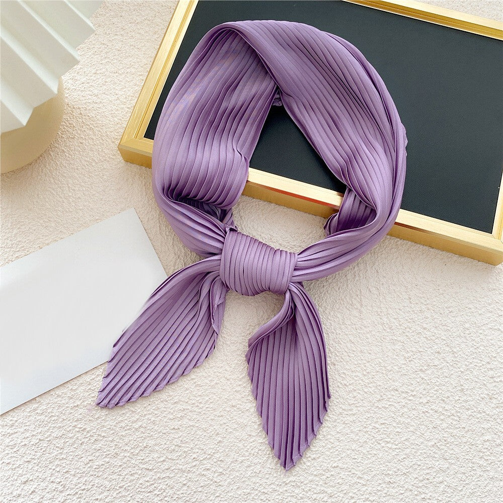 Wrinkled Small Scarf Women's Thin Scarves Pleated Neck Cover Scarves Solid Color