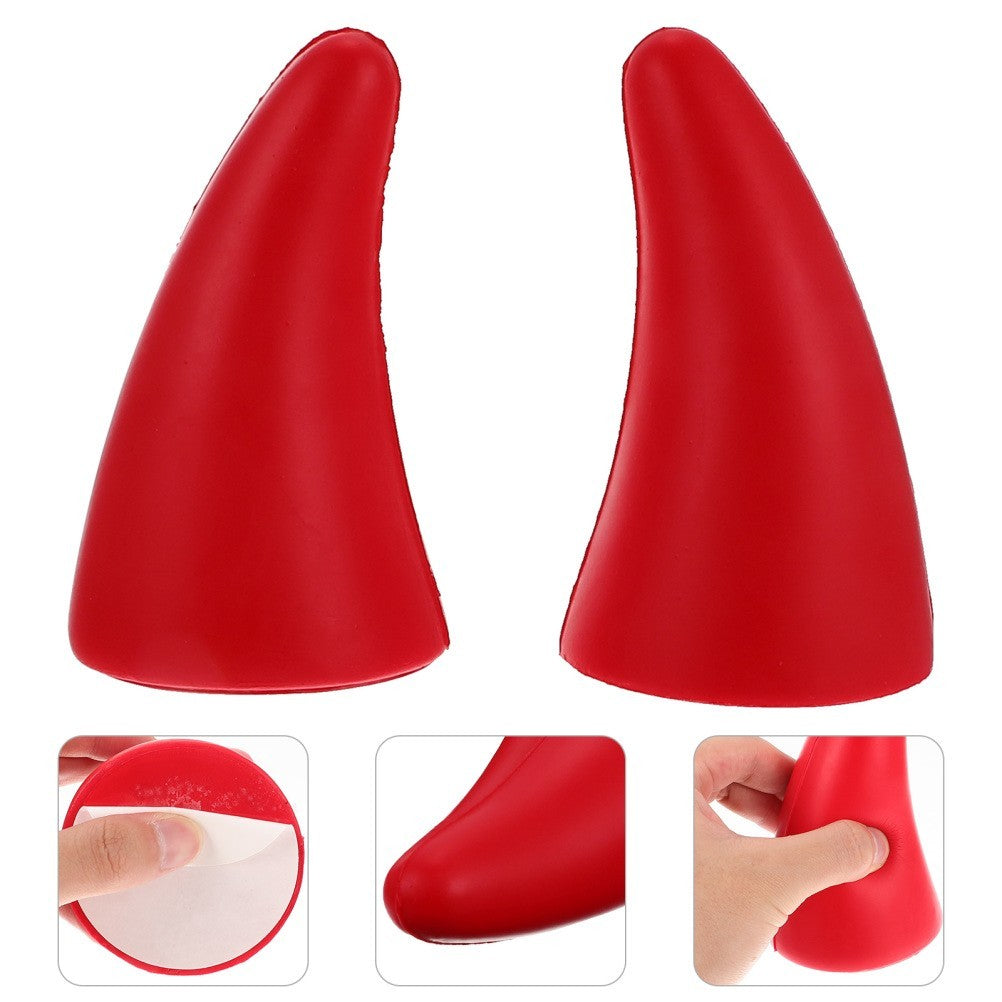 1 Pair Red 3D Devil Horns Stickers Car Roof Decoration Polyurethane Halloween