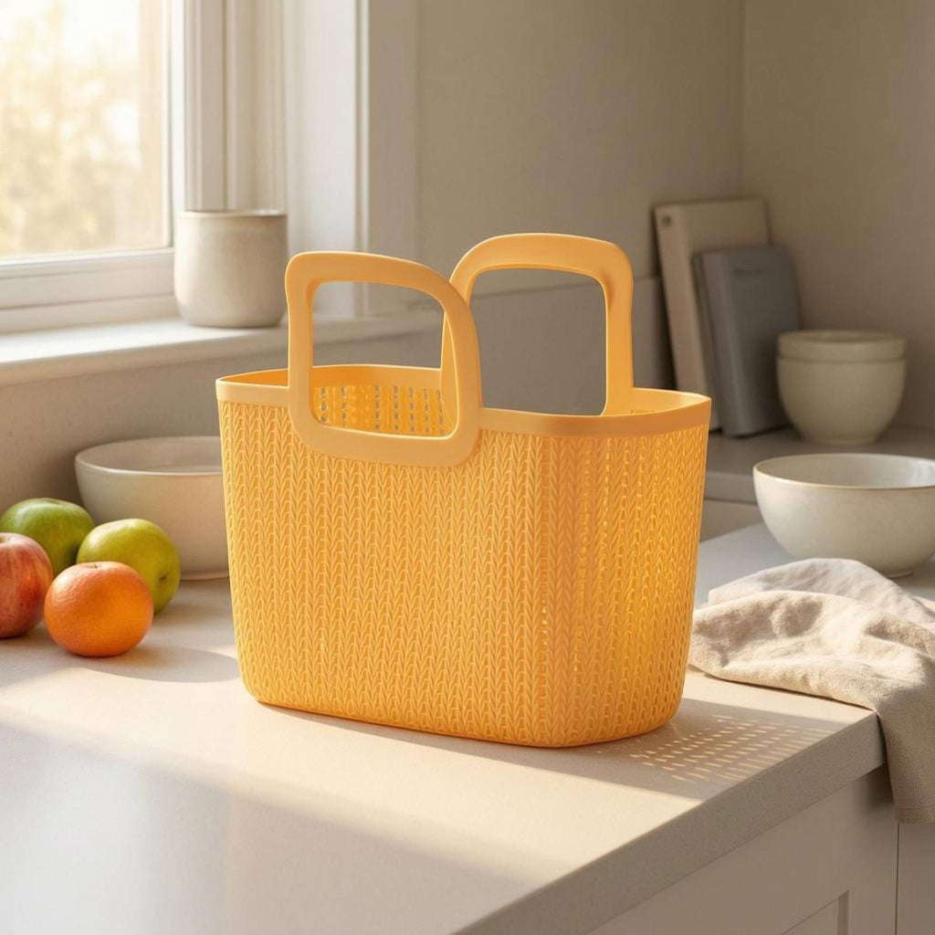 Rectangular Woven Basket Ventilated Plastic Hand Basket Deep