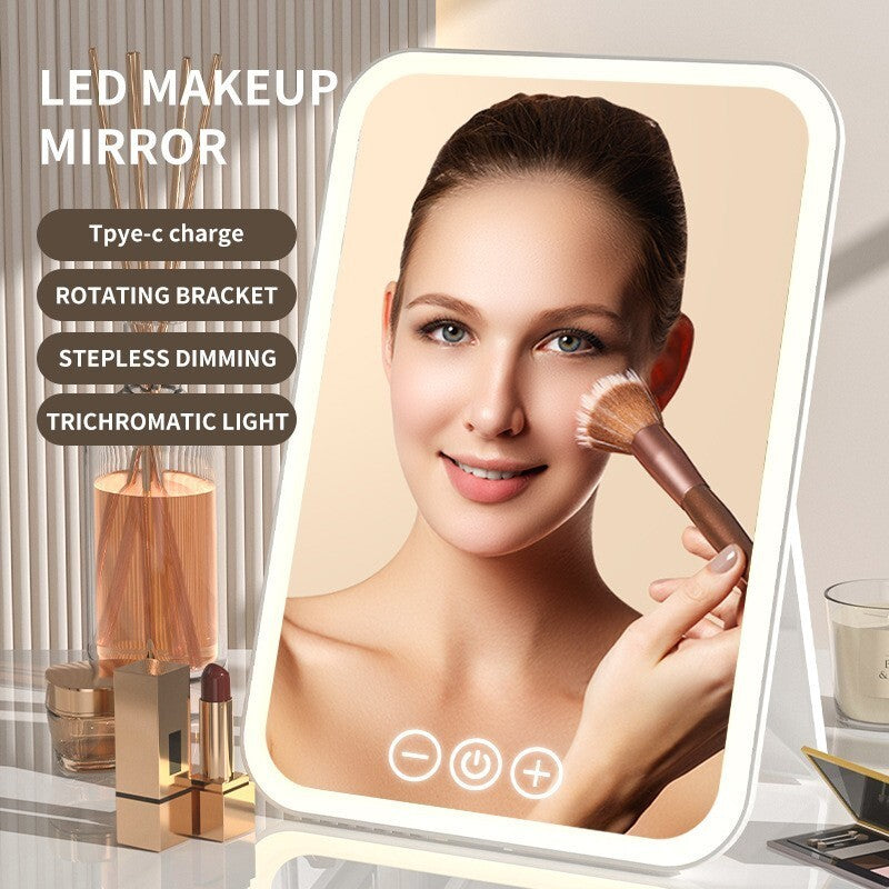 Rechargeable LED Makeup Mirror, 3 Color light, Touch Screen for Travel, Cosmeic