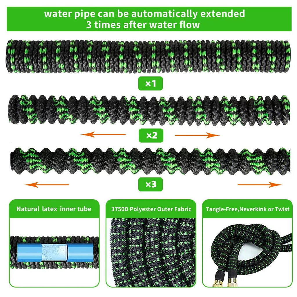Heavy Duty Expandable Garden Hose 10 Function Flexible Spray Water Gun 100FT
