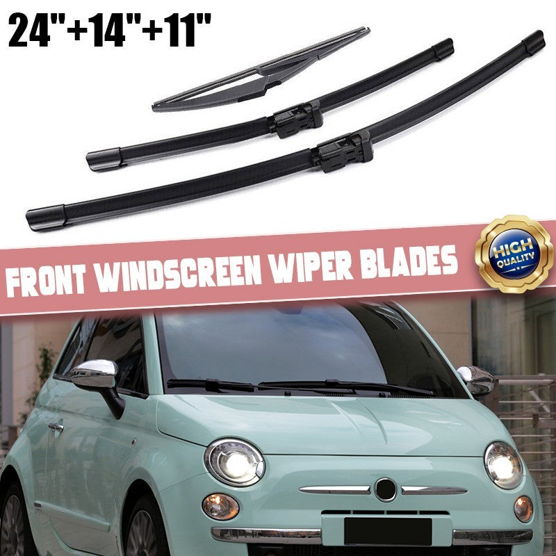 3PCS 24" 14" 11" Front & Rear Windscreen Wiper Blades Set For Fiat 500 Ford KA