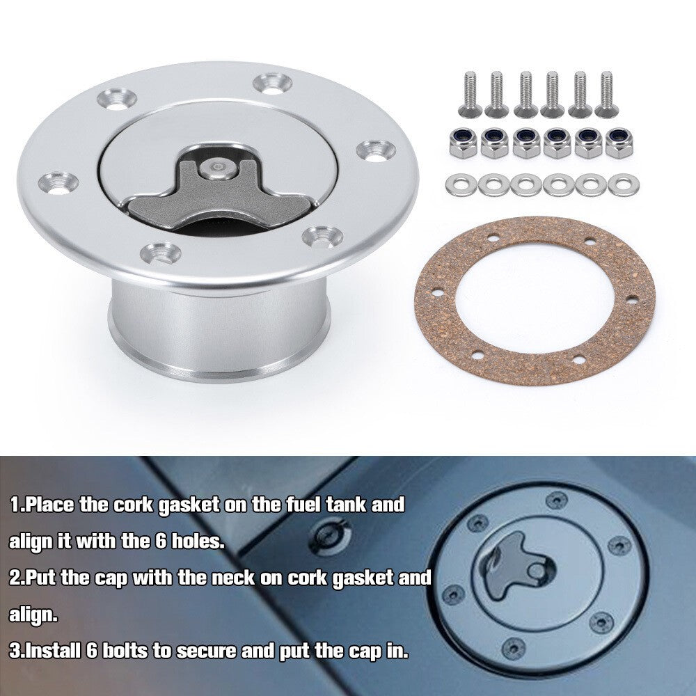 Billet Fuel Filler Neck Pop-Up Fuel Cell Gas Cap Flush Mount 6 Hole Universal