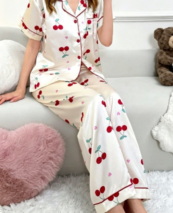 Womens Ladies Satin Nightwear Pyjamas 2Pcs Set Silk PJS Short Sleeve Sleepwear