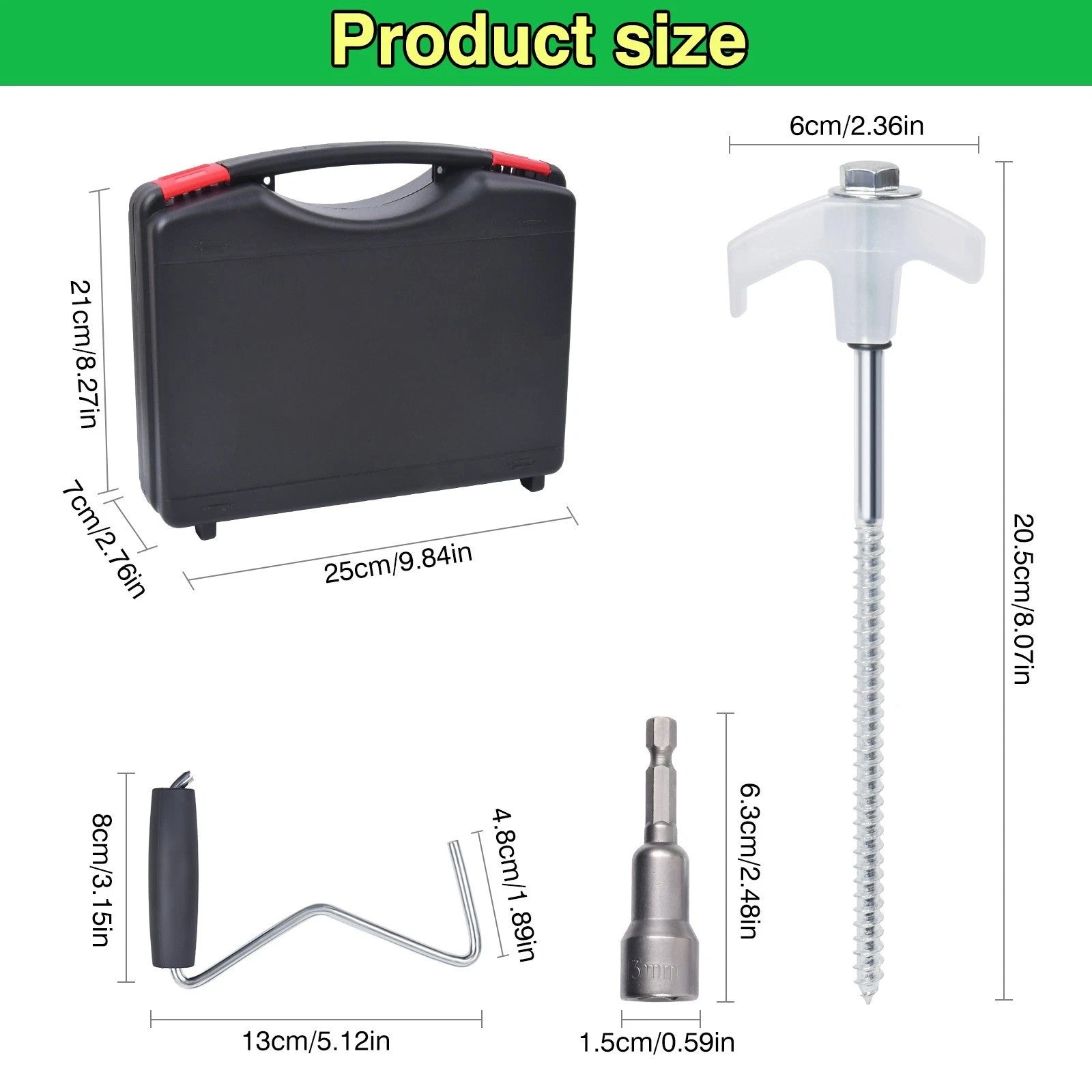 20x Pegs Screw In Drill Top Heavy Duty Ground Pegs In Case Awning Tent Pegs Set