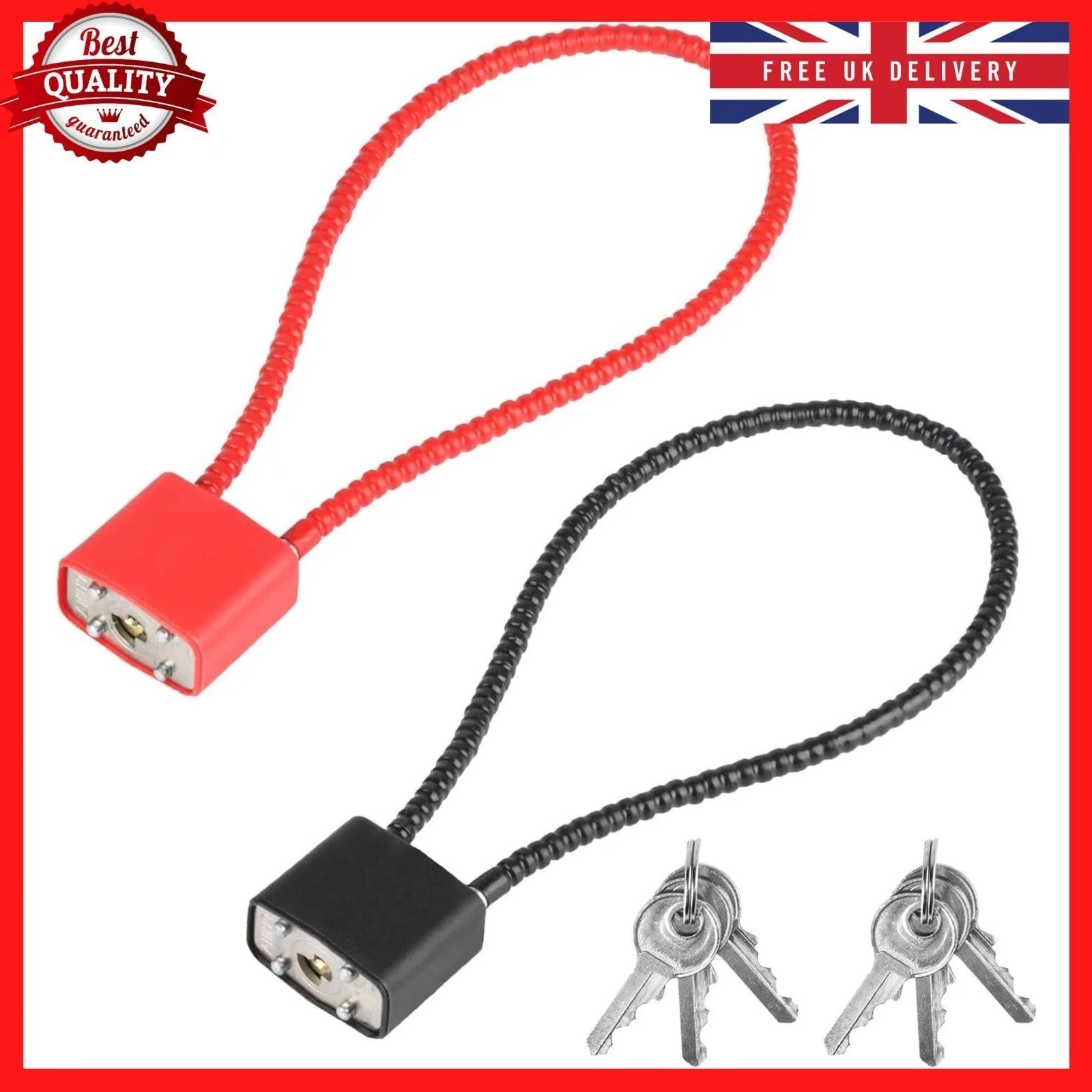 2x Heavy Duty Steel Cable Padlocks with Keys Long Shackle Flexible Rope Lock UK