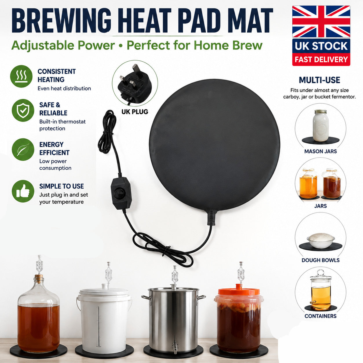Brewing Mate Home Brew Heat Pad Mat Adjustable Power for Wine Beer Spirit UK