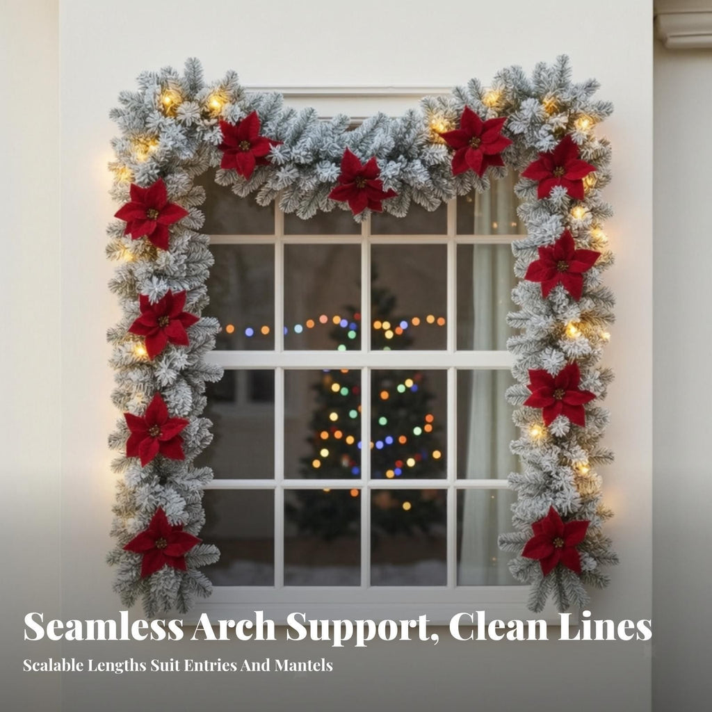 Fir Garland with Poinsettias Winter Decorations Flexible for Mantel
