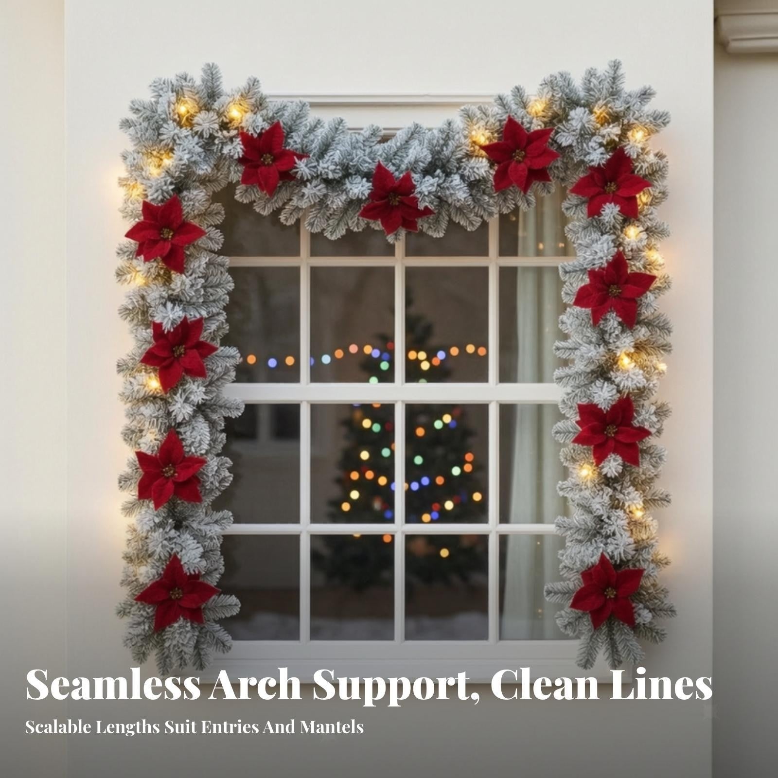 Fir Garland with Poinsettias Winter Decorations Flexible for Mantel
