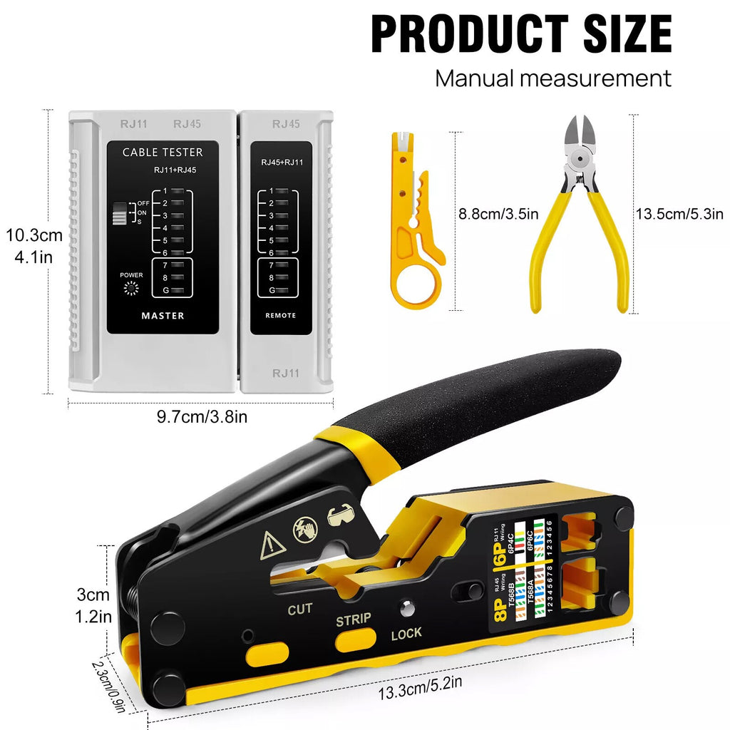 RJ45 Pass Through PRO EZ Crimping Tool Crimper CAT 5 5E 6 Connector Mega Kit UK