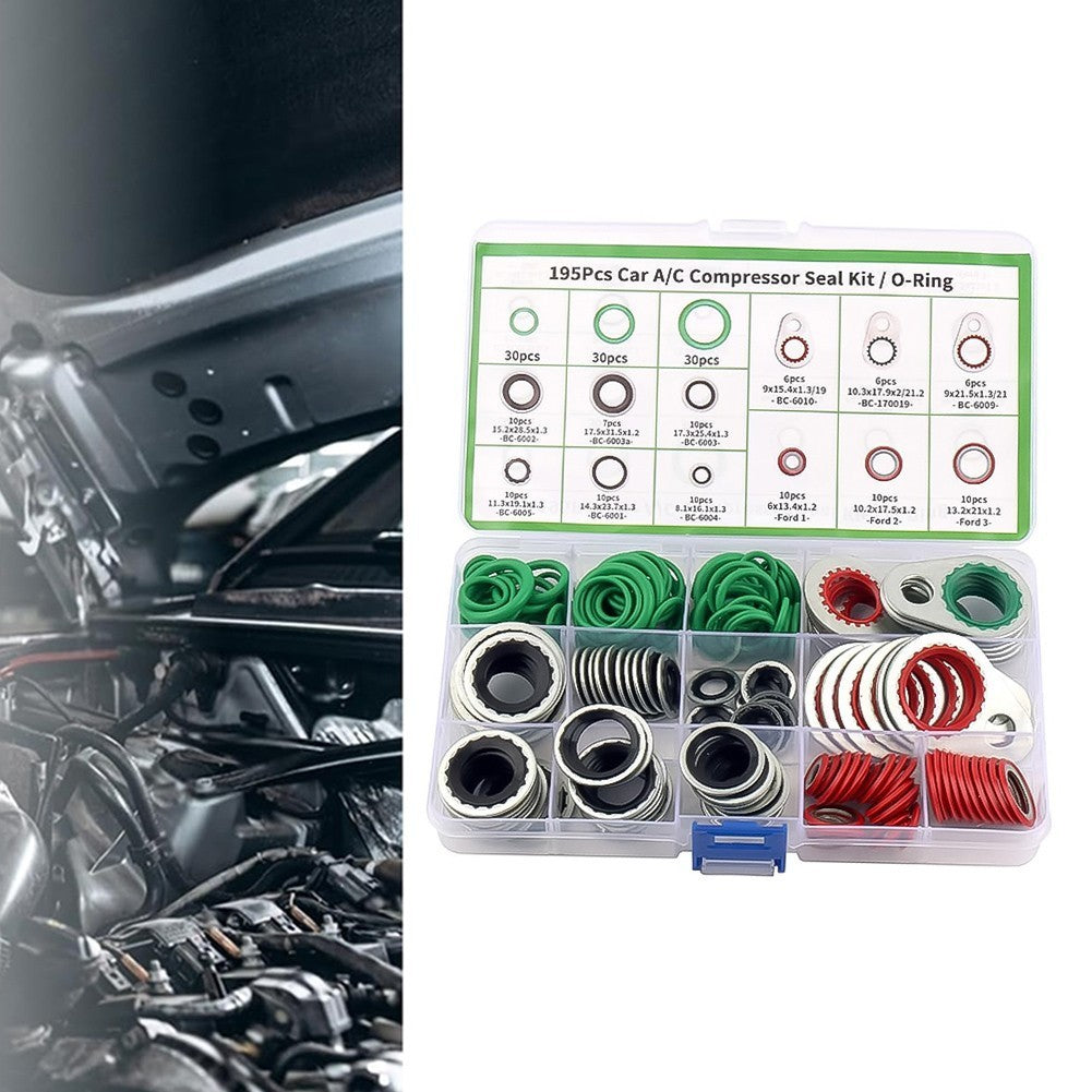 195PCS Aircon Seal Kit O Ring Sealing Washer Set for AC Repair Service