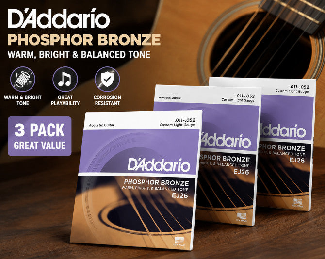 3PCS EJ26 Acoustic Guitar String Set Phosphor Bronze Custom Light 11 52 Gauge
