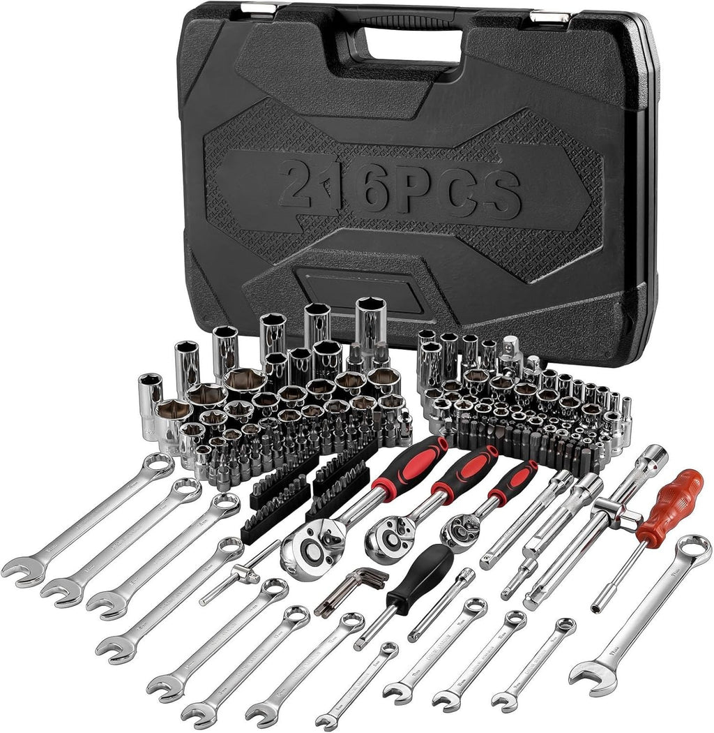 Professional 216 PCS Socket Set 1/2" 3/8" 1/4" Ratchet Spanners Large Tool-Kit