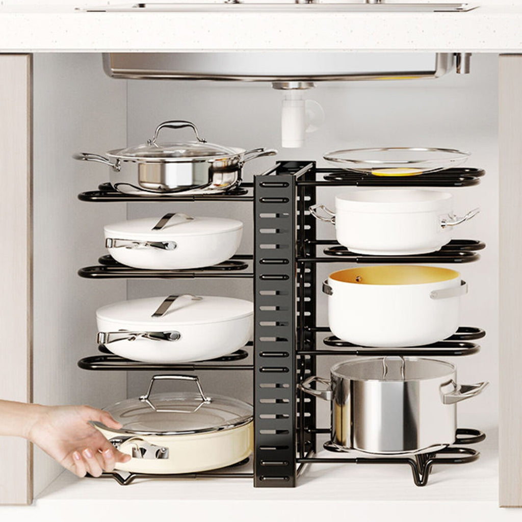 8 Tiers Non-slip Pot Rack Organizer Lid Pan Storage Holder Shelf Space Saving UK