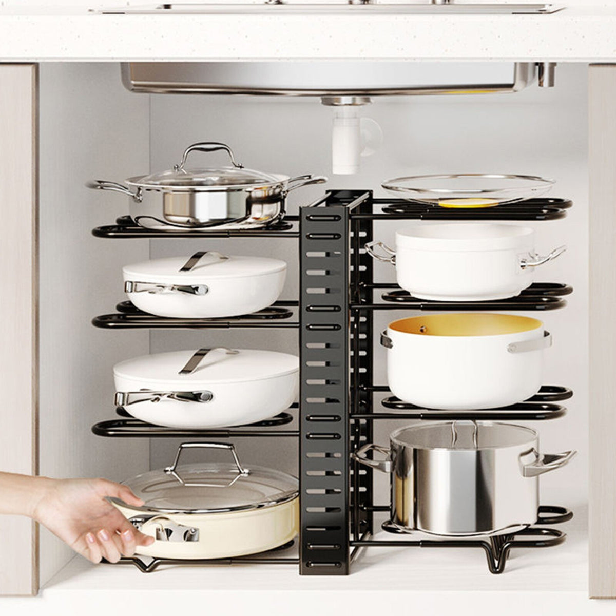 8 Tiers Non-slip Pot Rack Organizer Lid Pan Storage Holder Shelf Space Saving UK