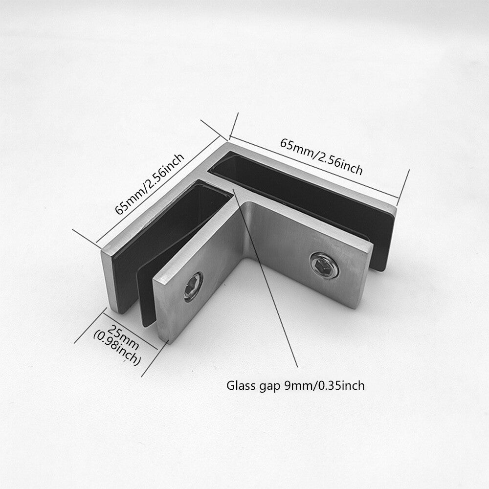 2XStainless Steel 90 Degree Glass Balustrade Stiffener / Clamp 10-12mm - Duplex