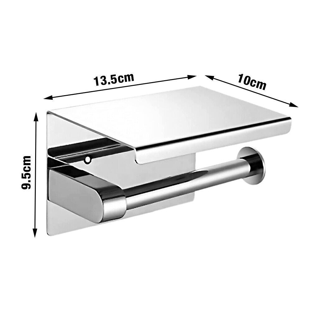 Bathroom Toilet Paper Roll Holder Wall-Mounted With Mobile Phone Storage Shelf