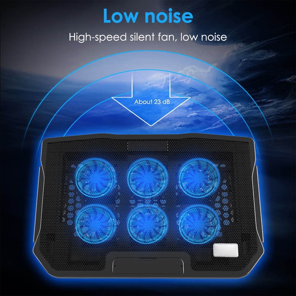 6 Powerful Fans Laptop Cooler Quiet Gaming Cooling Mat Stand Tilt for 12"-17" PC