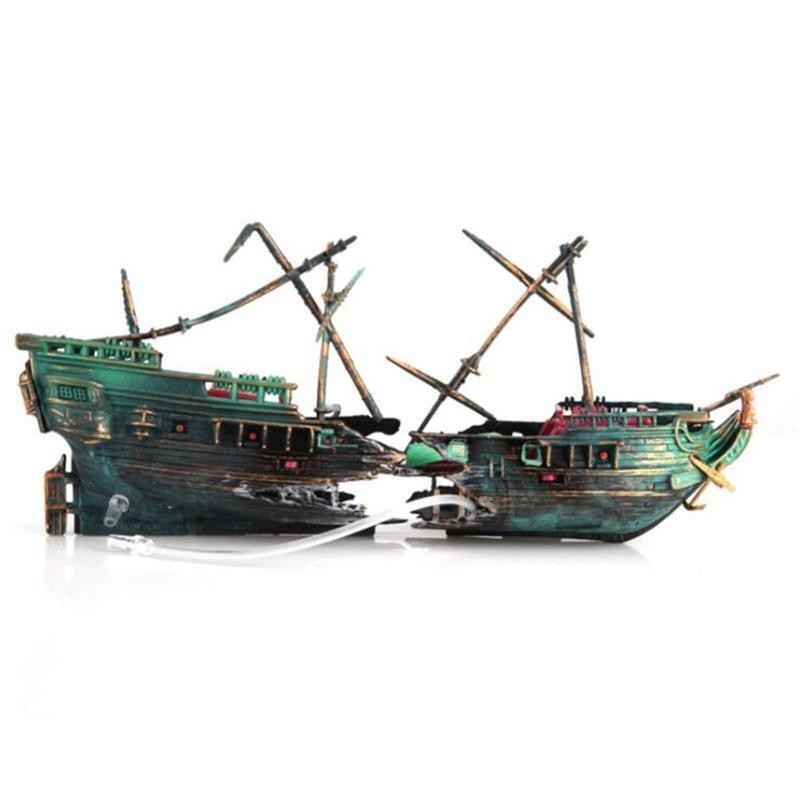 Large Wreck Sunk Ship Boat Destroyer Aquarium Cave Ornament Fish Tank Toys Decor