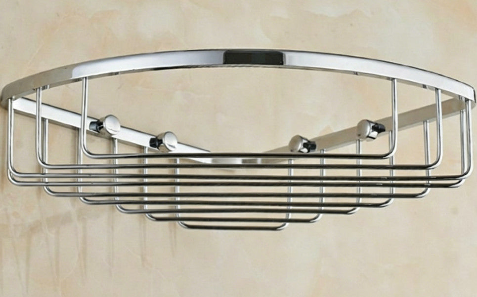 Polished Chrome Brass Bathroom Shower Caddy Storage Corner Basket Wall Mounted