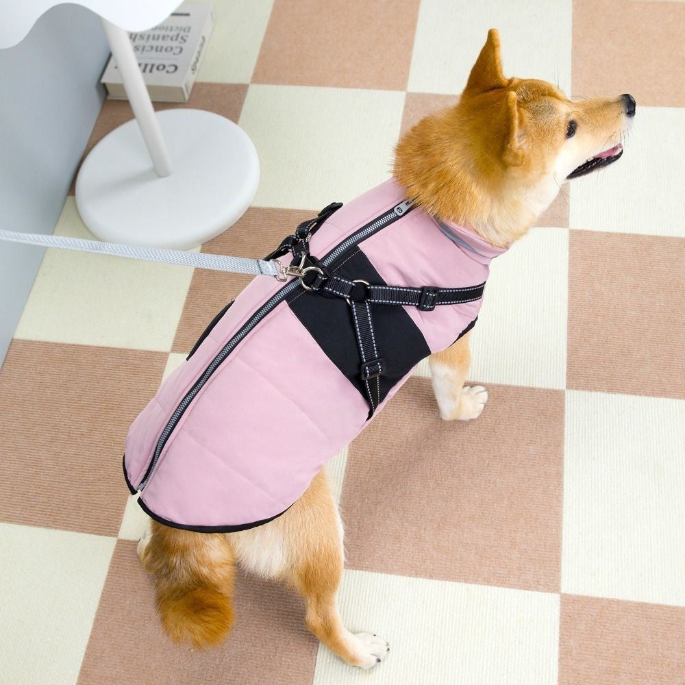 Dog Coat Waterproof With Harness Jacket Raincoat Winter Zip Coats Pet Hole Warm