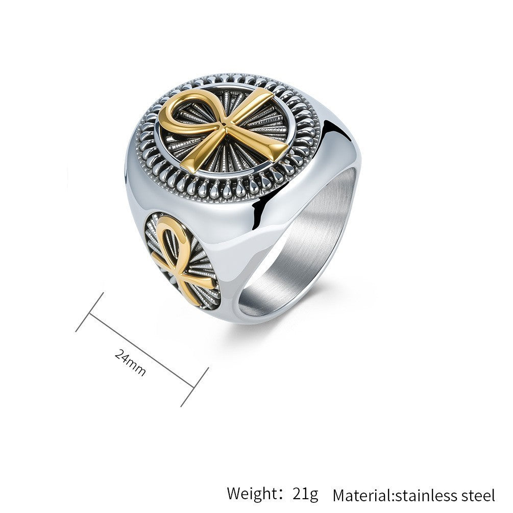 Ancient Egyptian Ankh Cross Amulet Ring Band For Men Stainless Steel #7-13