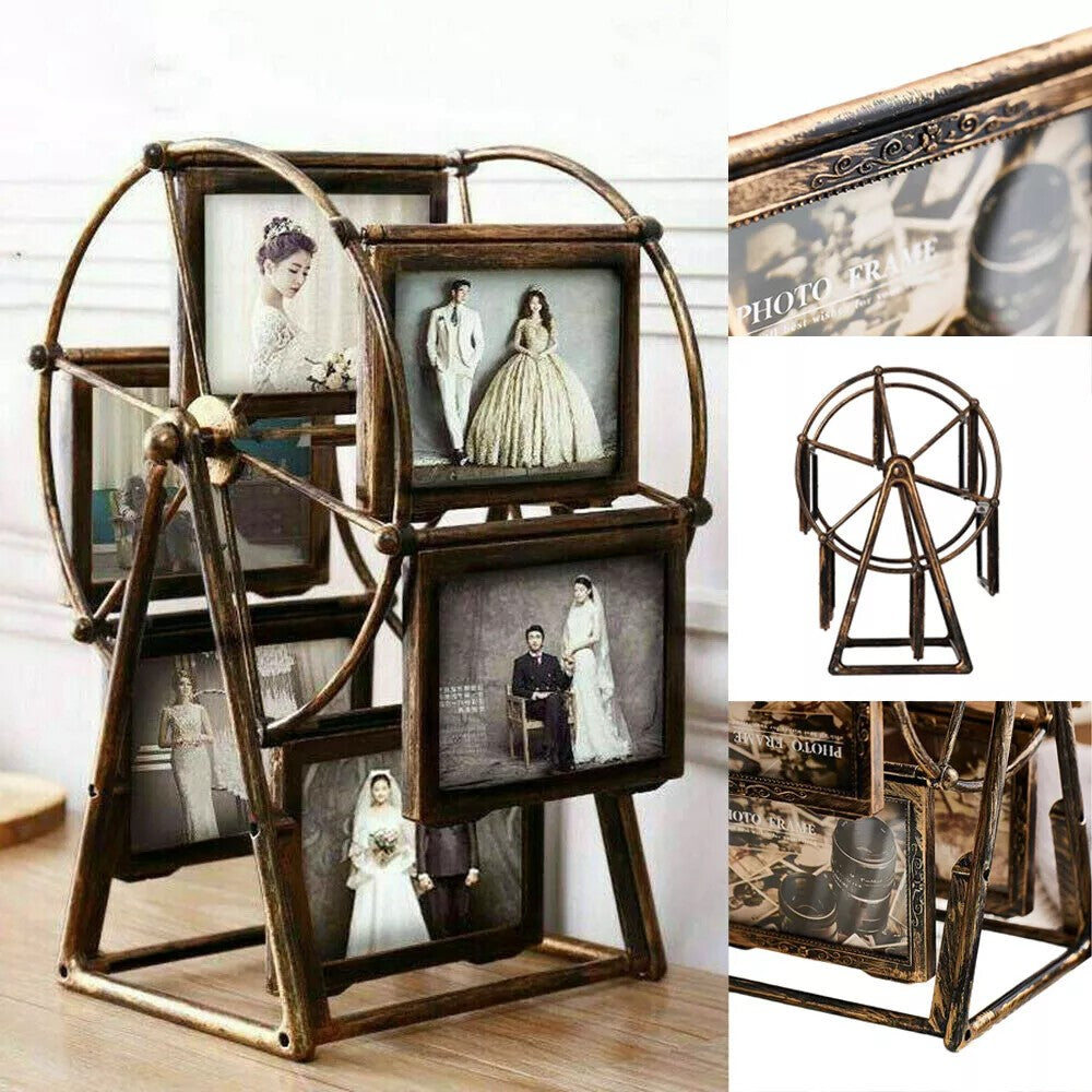 Rotating Ferris Wheel Photo Frame 12-Slot Vintage Wedding Carousel Picture Frame