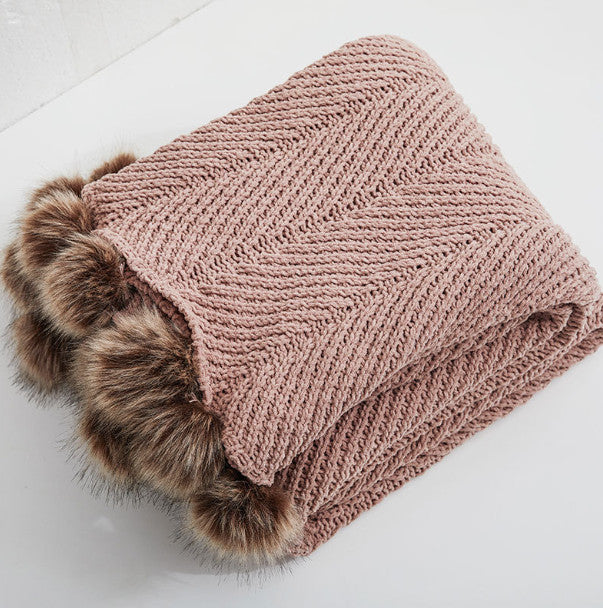 Fluffy Pom Pom Throw Blanket Knitted Sofa Bed Blankets Warm Home 130 X 160cm