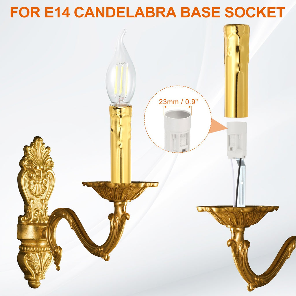 5 Pcs 3.15" Tall Metal E14 Candle Covers Sleeves, Swimming Gold