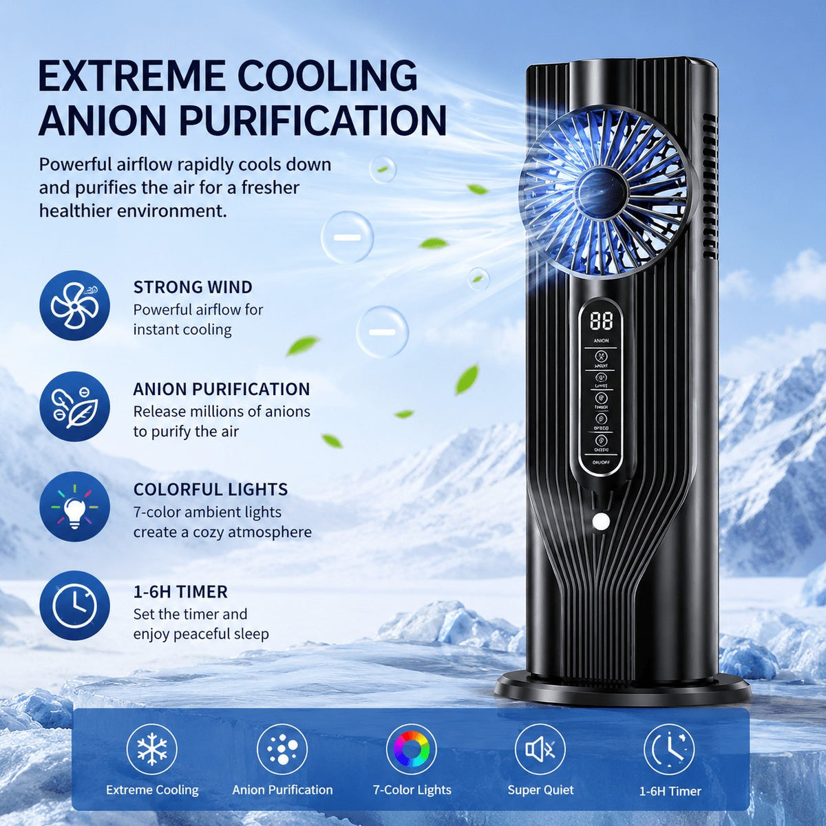 6-Speed Mini Air Conditioner USB Portable Cooling Fan Silent Humidifier Desk AC