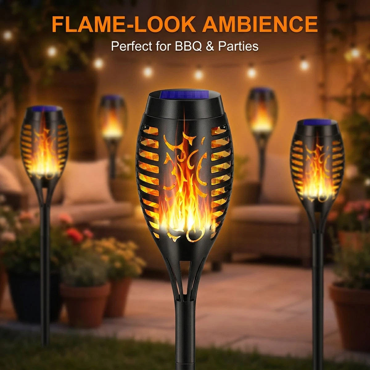 4/8 Pcs Solar Flickering Flame Torch Lights Outdoor Garden Pathway Stake Lamp