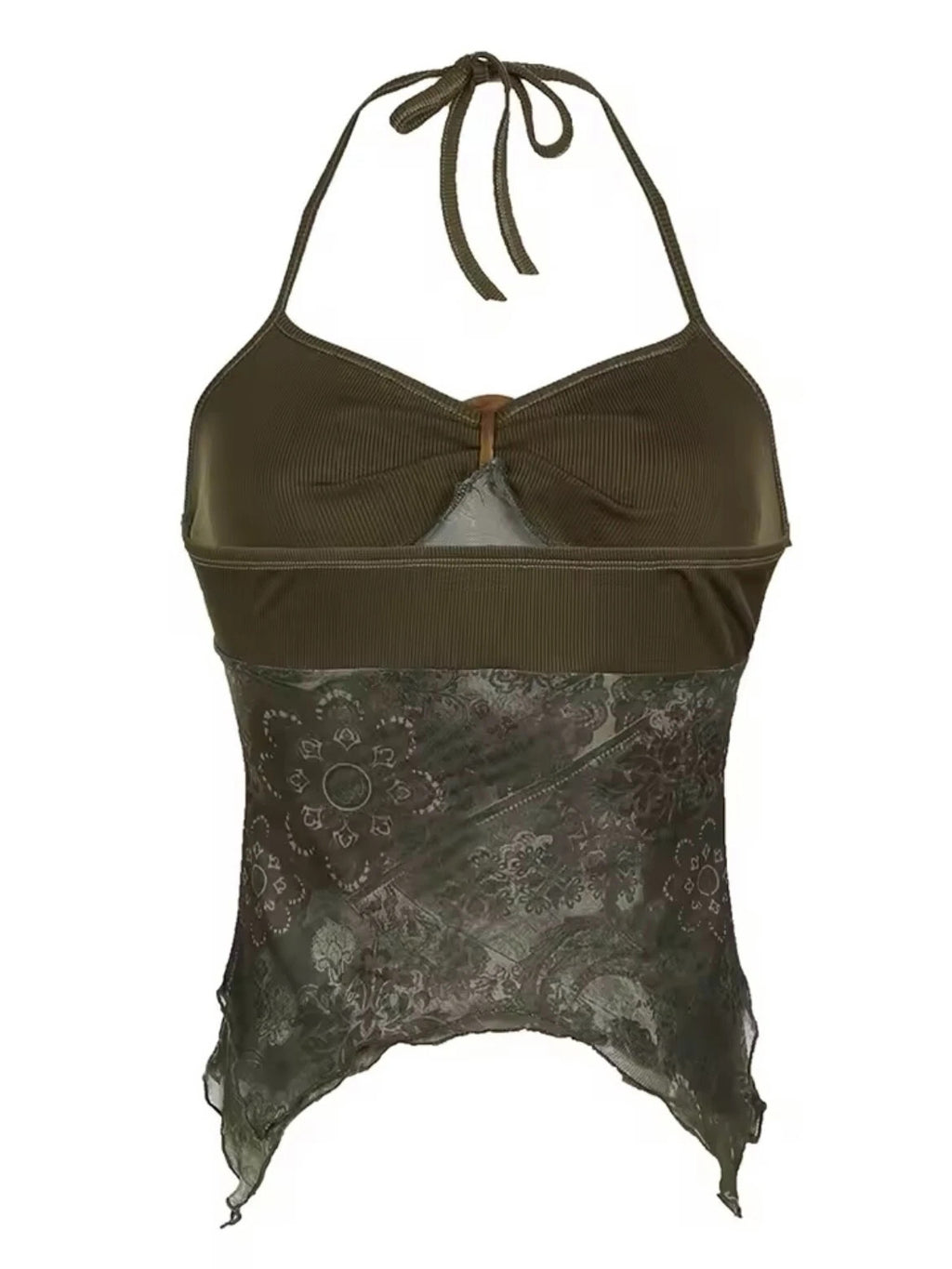 Khaki Lace Halter Top Y2K Cami Vest Vintage