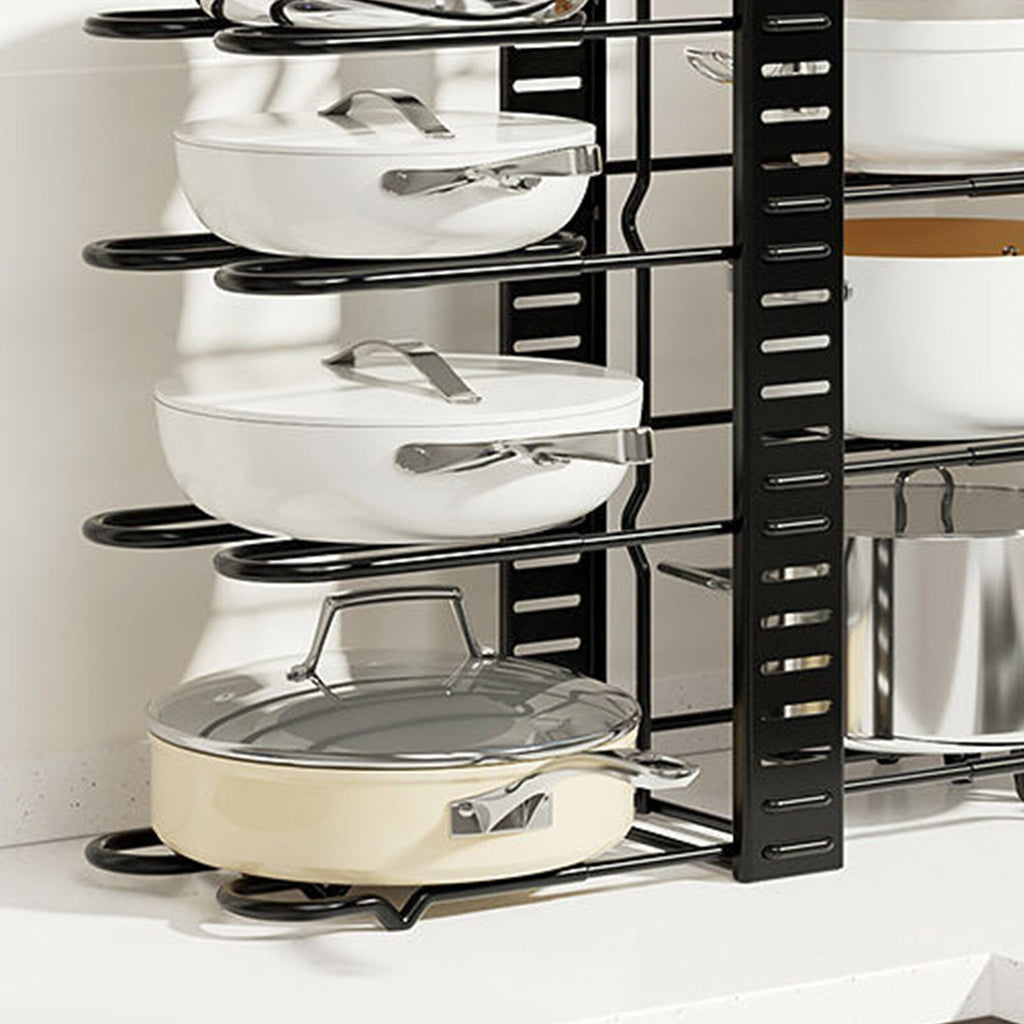 8 Tiers Non-slip Pot Rack Organizer Lid Pan Storage Holder Shelf Space Saving UK