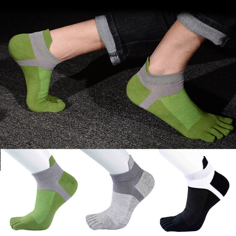 5 Pack Men Ankle Five Finger Toe Socks Combed Cotton Casual Sport Breathe Mesh